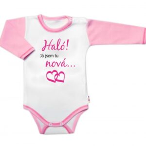 Body dlouhý rukáv s vtipným textem Baby Nellys, Haló! Já jsem tu nová, vel. 80, holka