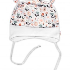 Baby Nellys Kojenecká čepička uzlíček na zavazování - Palouček, bílá