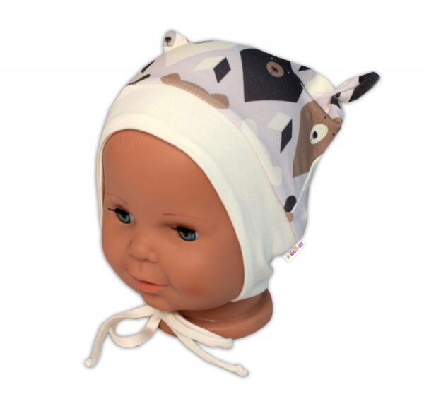 Baby Nellys Kojenecká čepička uzlíček na zavazování - Medvědi, hnědá - Image 2