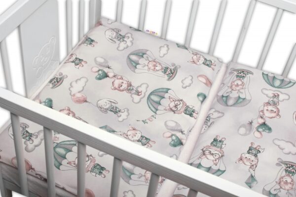 BABY NELLYS 3-dílná sada Mantinel s povlečením, Létající zvířátka, zelený - Obrázek 4