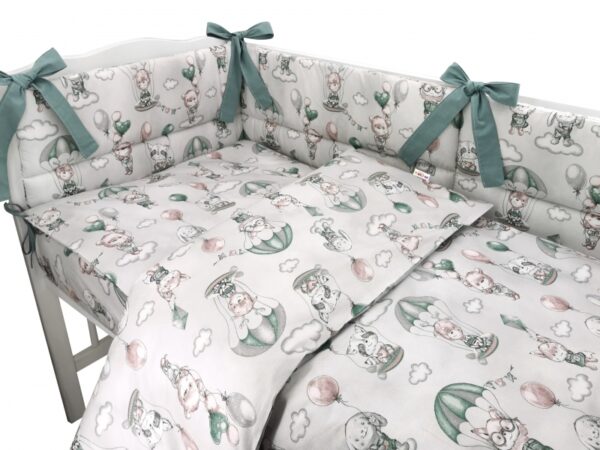 BABY NELLYS 3-dílná sada Mantinel s povlečením, Létající zvířátka, zelený - Obrázek 5