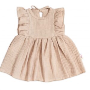 Baby Nellys Lehké mušelínové šatičky, béžové, vel. 104