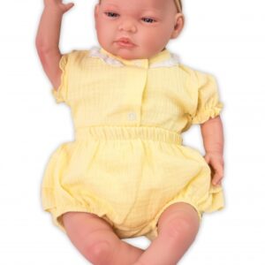 Baby Nellys 3-dílná mušelínová soupravička, body, kraťasky + čelenka GIRL, žlutá