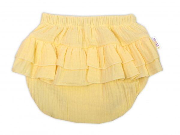 Baby Nellys 3-dílná mušelínová soupravička, body, kraťasky + čelenka GIRL, žlutá - Image 4