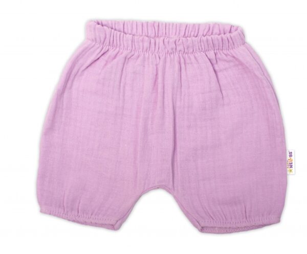 Baby Nellys 3-dílná mušelínová soupravička, tunika/halenka, kraťasky, čelenka, lila - Image 4