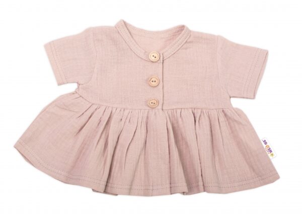 Baby Nellys 3-dílná mušelínová soupravička, tunika/halenka, kraťasky, čelenka, béžová - Image 3