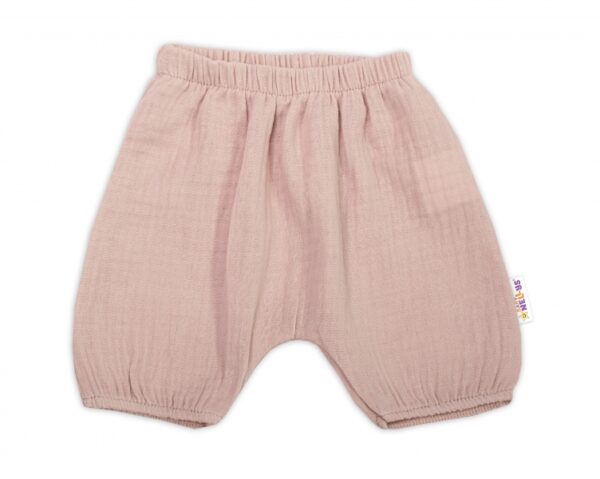 Baby Nellys 3-dílná mušelínová soupravička, tunika/halenka, kraťasky, čelenka, béžová - Image 4