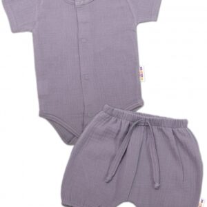 Baby Nellys 2-dílná mušelínová soupravička, body kr.rukáv + kraťasky BOY, šedá, vel. 62