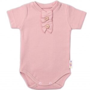 Baby Nellys Kojenecké žebrované body s knoflíčky kr. rukáv, Girl - pudrové, vel. 68