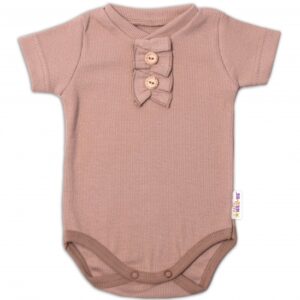 Baby Nellys Kojenecké žebrované body s knoflíčky kr. rukáv, Girl - hnědé, vel. 68
