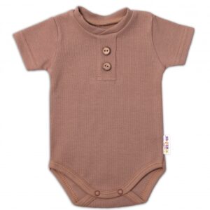 Baby Nellys Kojenecké žebrované body s knoflíčky kr. rukáv, Boy - hnědé, vel. 68