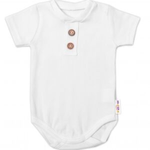 Baby Nellys Kojenecké žebrované body s knoflíčky kr. rukáv, Boy - bílé, vel. 86