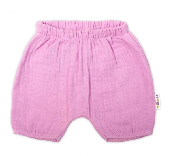 Baby Nellys 3-dílná mušelínová soupravička, tunika/halenka, kraťasky, čelenka, růžová - Image 3