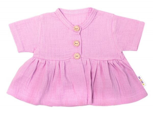 Baby Nellys 3-dílná mušelínová soupravička, tunika/halenka, kraťasky, čelenka, růžová - Image 4