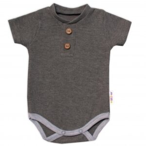 Baby Nellys Kojenecké žebrované body s knoflíčky kr. rukáv, Boy - šedé, vel. 68