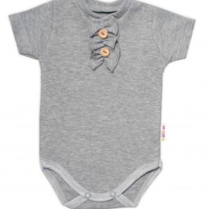 Baby Nellys Kojenecké žebrované body s knoflíčky kr. rukáv, Girl - šedé, vel. 86