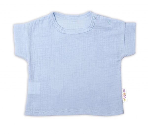 Baby Nellys 2-dílná mušelínová soupravička, tričko + kraťasky BOY, světle modrá - Image 2