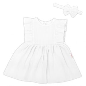 Baby Nellys 2-dílná sada mušelínové šatičky + čelenka, bílé vel. 68
