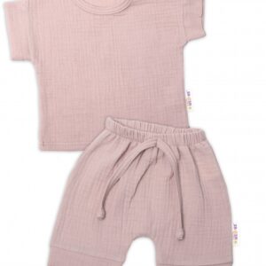 Baby Nellys 2-dílná mušelínová soupravička, tričko + kraťasky BOY, béžová