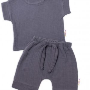 Baby Nellys 2-dílná mušelínová soupravička, tričko + kraťasky BOY, granát, vel. 68