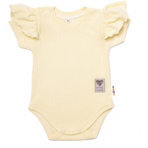 Baby Nellys Bavlněné žebrované body s volánkem, kr. rukáv, Summer Girl - žluté, vel.68