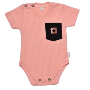 Baby Nellys Bavlněné žebrované body s kapsičkou, kr. rukáv, Summer Boy - meruňkové, vel.68