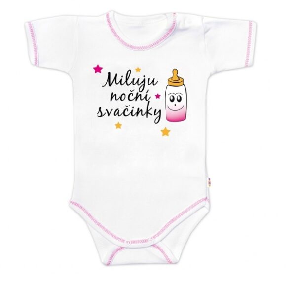 Body krátký rukáv s vtipným textem Baby Nellys, Miluju noční svačinky, vel. 68, holka