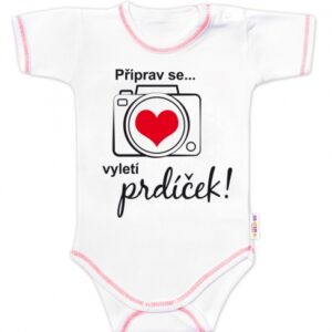 Body krátký rukáv s vtipným textem Baby Nellys, Připrav se....vyletí prdíček, vel. 86