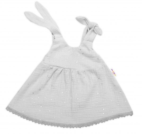 Baby Nellys Letní lehoučké mušelínové šaty Summer Stars - šedé, vel. 80/86 - Image 4