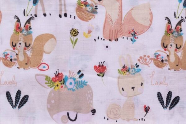 Baby Nellys Mušelínové pleny 3ks Lux - Boho, zvířatka, 70 x 80 cm, hořčicová/bílá - Obrázek 2