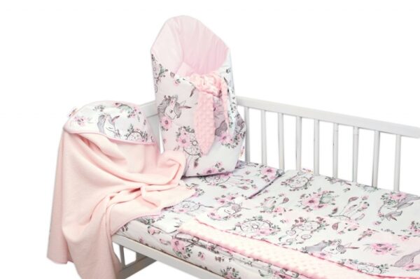 Baby Nellys 6-ti dílná výhod. sada s dárkem pro miminko, 120x90 Sny Jednorožce, růžová