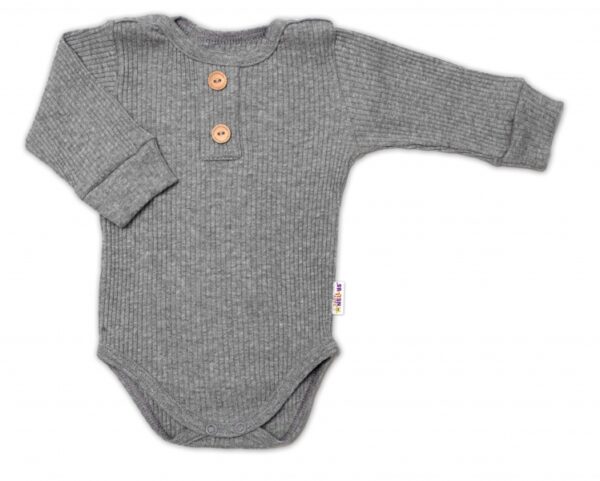 Baby Nellys 3-dílná žebrovaná soupr. Hand Made, body, tepláčky a čepička, šedá - Image 4