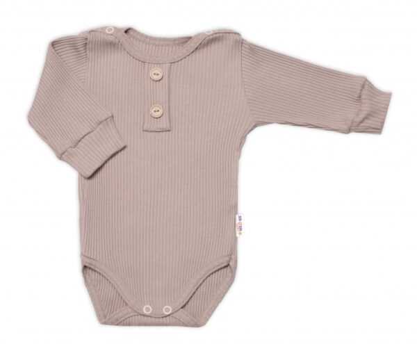 Baby Nellys 3-dílná žebrovaná soupr. Hand Made, body, tepláčky a čepička, béžová - Image 4