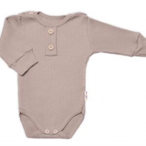 Baby Nellys 3-dílná žebrovaná soupr. Hand Made, body, tepláčky a čepička, béžová, vel. 62