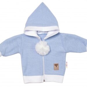 3-dílná souprava Hand made, pletený kabátek, kalhoty a botičky, modrá