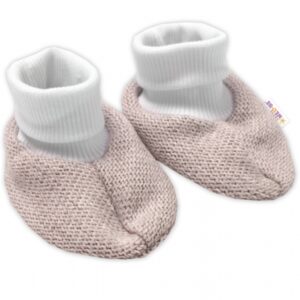 3-dílná souprava Hand made, pletený kabátek, kalhoty a botičky, béžová