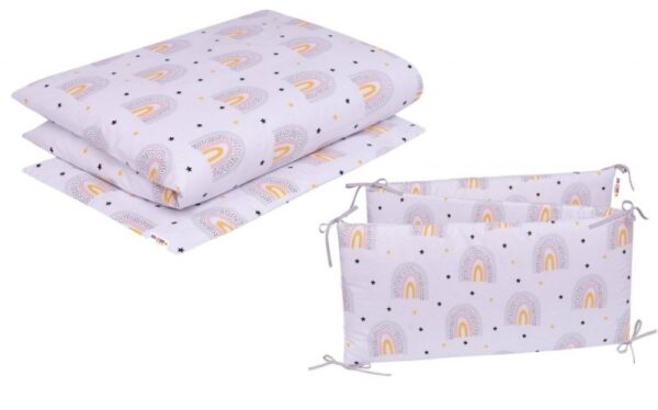Baby Nellys 3-dílná sada Mantinel s povlečením Rainbow, bílá s potiskem - Image 2