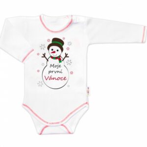 Baby Nellys Body dlouhý rukáv Moje první Vánoce, Sněhulák, bílé, vel. 62