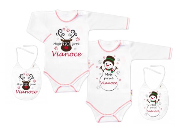Baby Nellys Body dlouhý rukáv Moje prvé Vianoce, Sněhulák, bílé - Obrázek 2