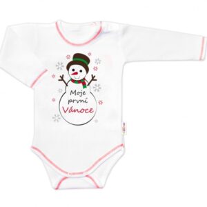 Baby Nellys Body dlouhý rukáv Moje první Vánoce, Sněhulák, bílé, vel. 86