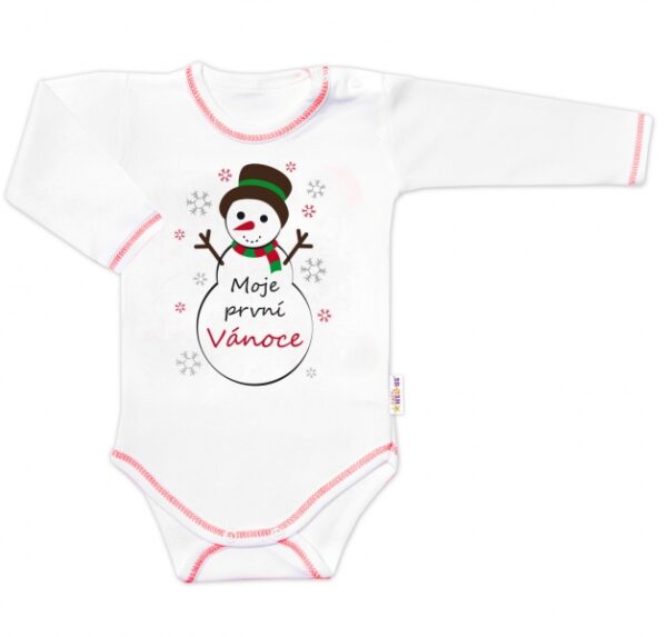 Baby Nellys Body dlouhý rukáv Moje první Vánoce, Sněhulák, bílé, vel. 86
