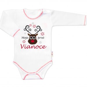 Baby Nellys Body dlouhý rukáv Moje prvé Vianoce, Sob, bílé, vel. 86