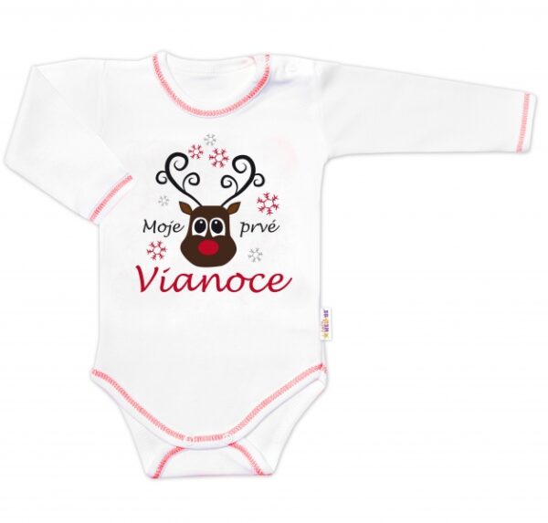 Baby Nellys Body dlouhý rukáv Moje prvé Vianoce, Sob, bílé, vel. 86