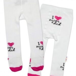 Baby Nellys Bavlněné punčocháče I love mom & dad - růžové, vel. 80/86