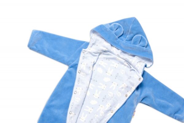 Semiškový, velurový overal s kapucí Baby Nellys New Bunny, modrý, vel. 74 - Obrázek 3