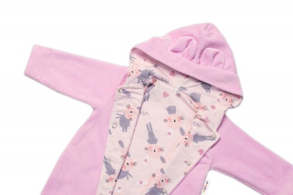 Semiškový, velurový overal s kapucí Baby Nellys Bunny II., růžový, vel. 86 - Image 3