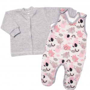 Baby Nellys 2-dílná sada, bavlněné dupačky s košilkou Sloníci, šedá, vel. 68
