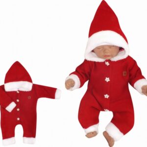 Z&Z Dětský pletený overálek s kapucí Baby Santa, červený, vel. 86