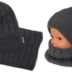 Dětská zimní nadčasová čepice + komínek , tm. šedá, BABY NELLYS