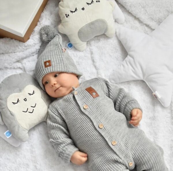 Baby Nellys 2-dílná sada Pletený overálek STAR + čepice Hand Made, šedý - Image 2